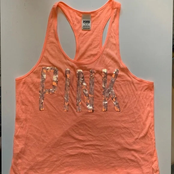 Victoria’s Secret PINK Fluorescent Orange Racer Back Tank Top - Picture 2 of 9